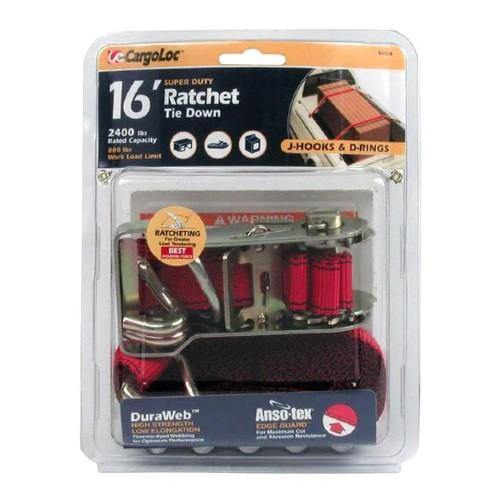 Allied International Tools Ratchet Tie Down Strap with J-Hooks and D-Rings-16 ft. Red Wide Grip